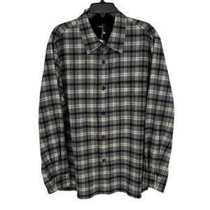 Theory Men's Flannel Plaid Shirt Neutral Black Grey White Grunge